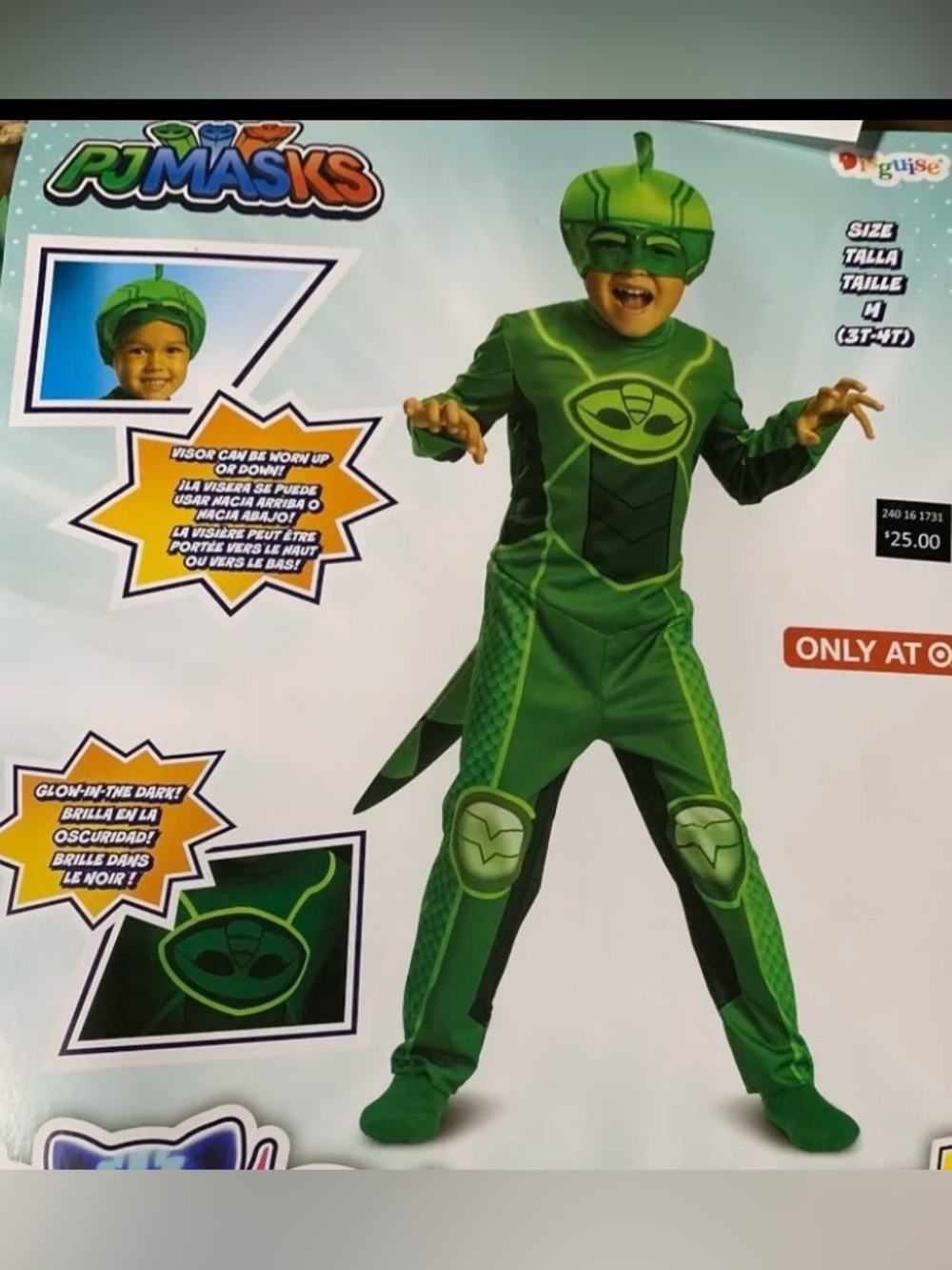 New PJ Masks Gekko toddler boy size 3T / 4T glow in the dark deluxe costume
